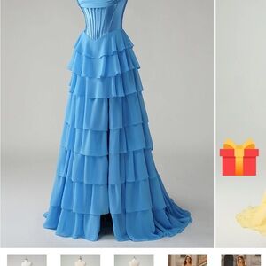 Elegant Blue Tiered Evening Gown